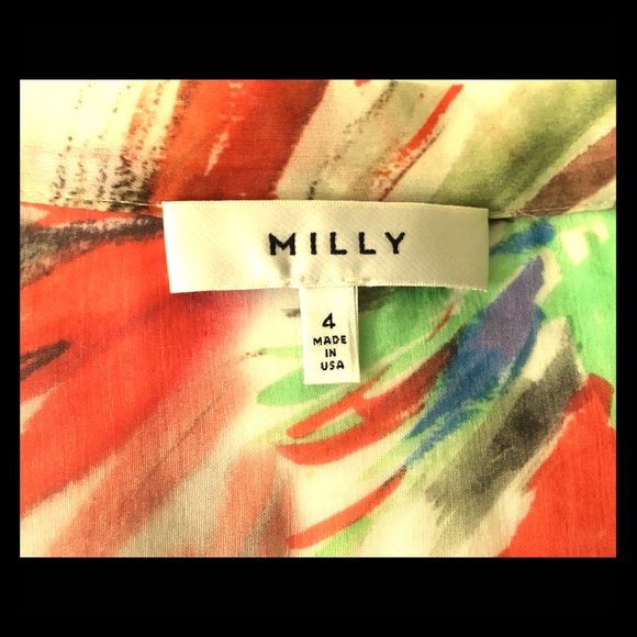 MILLY Tropical Watercolor Silk Chiffon Blouse - Picture 3 of 3